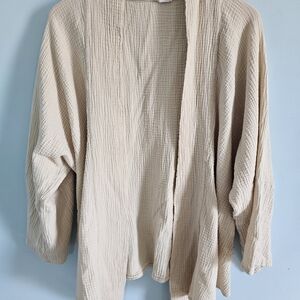 Cream 100% Cotton‎ Gauze Textured Open Cardigan